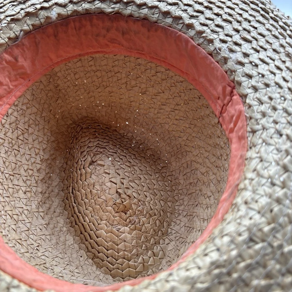 Dorfman Pacific Raffia Braided Fedora Floral Hatband Straw Sun Hat Mens M/L